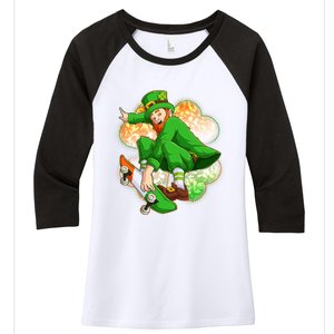 Happy St Patricks Day Skateboarding Leprechaun Women's Tri-Blend 3/4-Sleeve Raglan Shirt