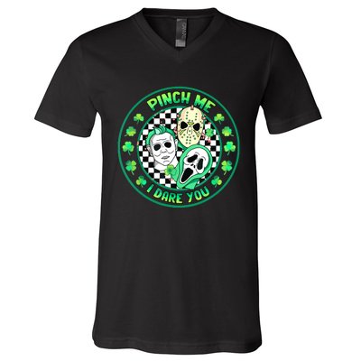 Horror Shamrock Pinch Me Happy St Patricks Day Dare You V-Neck T-Shirt