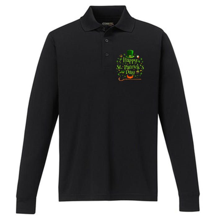 Happy St Patrick's Day Green Shamrock Irish Saint Patrick’s Performance Long Sleeve Polo