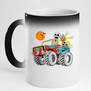 Halloween Skeleton Riding Monster Truck Gift 11oz Black Color Changing Mug