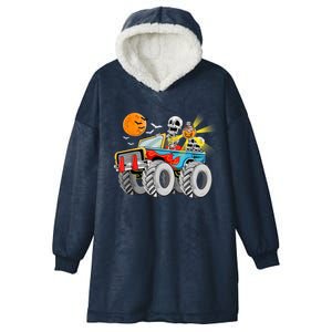 Halloween Skeleton Riding Monster Truck Gift Hooded Wearable Blanket