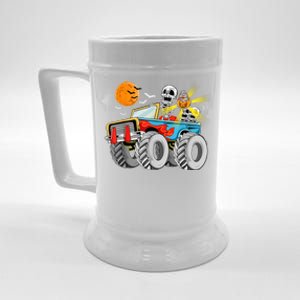 Halloween Skeleton Riding Monster Truck Gift Beer Stein