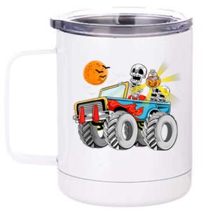 Halloween Skeleton Riding Monster Truck Gift 12 oz Stainless Steel Tumbler Cup