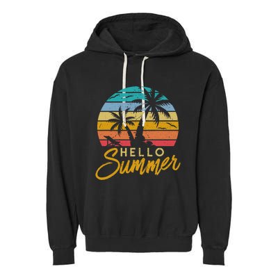 Hello Summer Retro Beach Vacation Garment-Dyed Fleece Hoodie