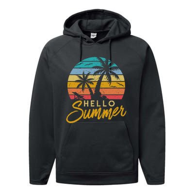 Hello Summer Retro Beach Vacation Performance Fleece Hoodie