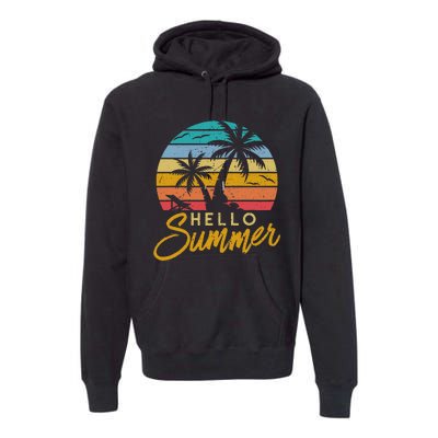 Hello Summer Retro Beach Vacation Premium Hoodie