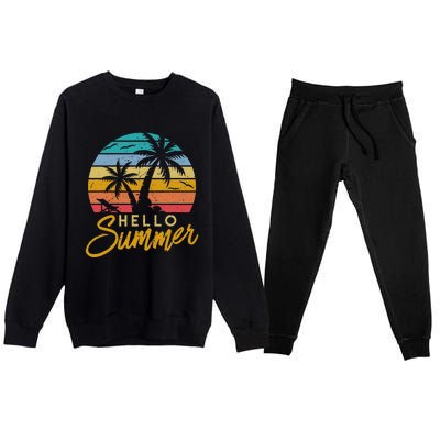 Hello Summer Retro Beach Vacation Premium Crewneck Sweatsuit Set