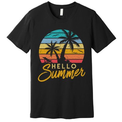 Hello Summer Retro Beach Vacation Premium T-Shirt