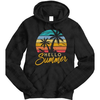 Hello Summer Retro Beach Vacation Tie Dye Hoodie