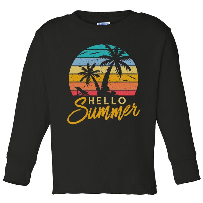 Hello Summer Retro Beach Vacation Toddler Long Sleeve Shirt