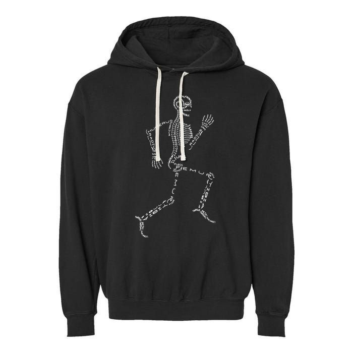 Human Skeleton Running Bone Names Anatomy Labels for Geeks Garment-Dyed Fleece Hoodie