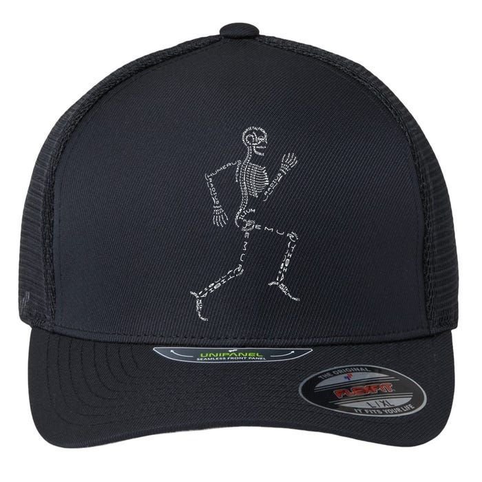 Human Skeleton Running Bone Names Anatomy Labels for Geeks Flexfit Unipanel Trucker Cap