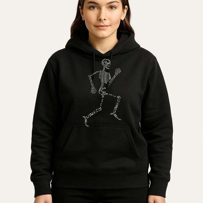 Human Skeleton Running Bone Names Anatomy Labels for Geeks Hoodie