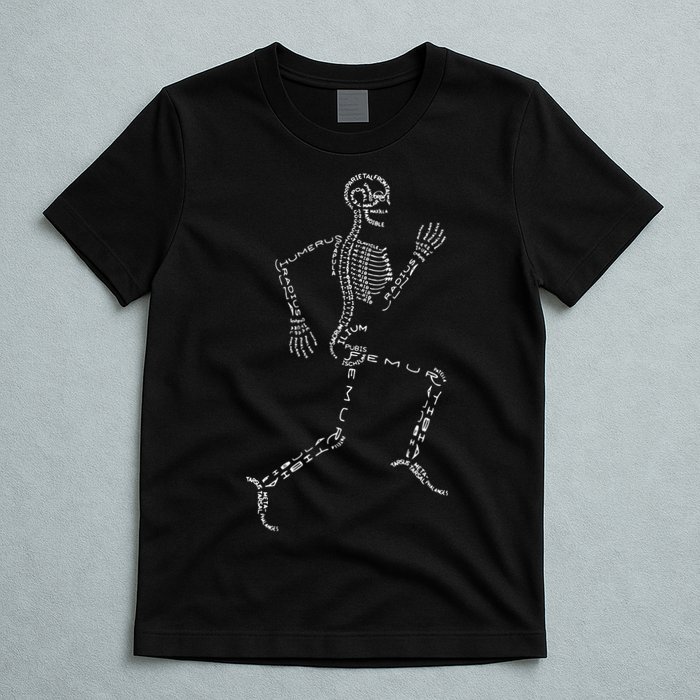 Human Skeleton Running Bone Names Anatomy Labels for Geeks T-Shirt