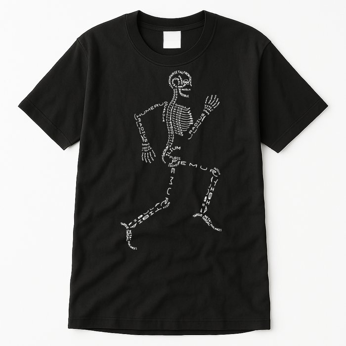 Human Skeleton Running Bone Names Anatomy Labels for Geeks Tall T-Shirt