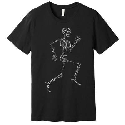 Human Skeleton Running Bone Names Anatomy Labels for Geeks Premium T-Shirt