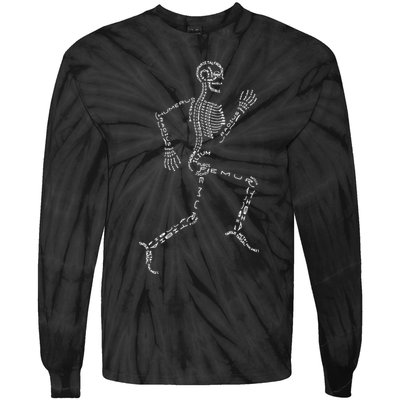 Human Skeleton Running Bone Names Anatomy Labels for Geeks Tie-Dye Long Sleeve Shirt