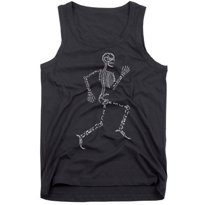 Human Skeleton Running Bone Names Anatomy Labels for Geeks Tank Top