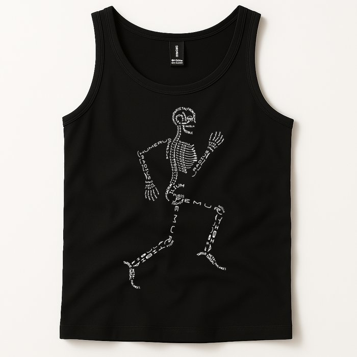 Human Skeleton Running Bone Names Anatomy Labels for Geeks Tank Top