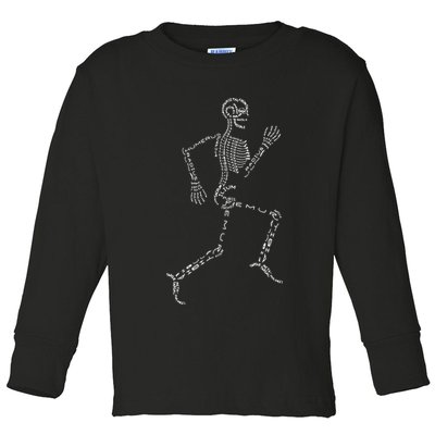 Human Skeleton Running Bone Names Anatomy Labels for Geeks Toddler Long Sleeve Shirt