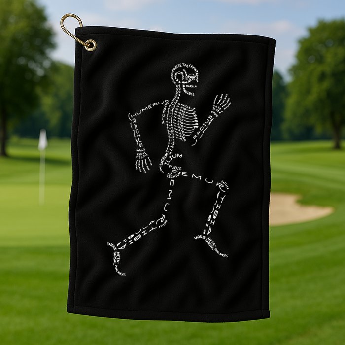 Human Skeleton Running Bone Names Anatomy Labels for Geeks Golf Towel
