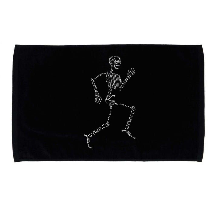 Human Skeleton Running Bone Names Anatomy Labels for Geeks Microfiber Hand Towel