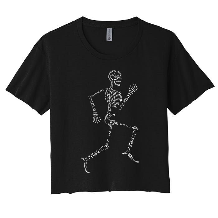 Human Skeleton Running Bone Names Anatomy Labels for Geeks Crop Top