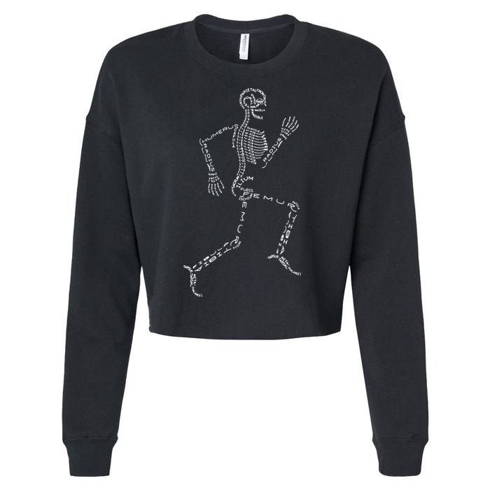 Human Skeleton Running Bone Names Anatomy Labels for Geeks Cropped Pullover Crew