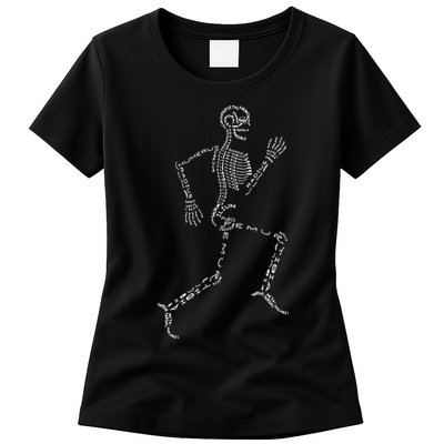 Human Skeleton Running Bone Names Anatomy Labels for Geeks Womens T-Shirt