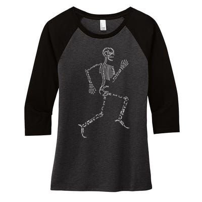 Human Skeleton Running Bone Names Anatomy Labels for Geeks Women's Tri-Blend 3/4-Sleeve Raglan Shirt