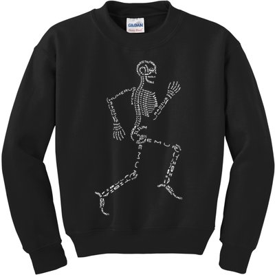 Human Skeleton Running Bone Names Anatomy Labels for Geeks Kids Sweatshirt