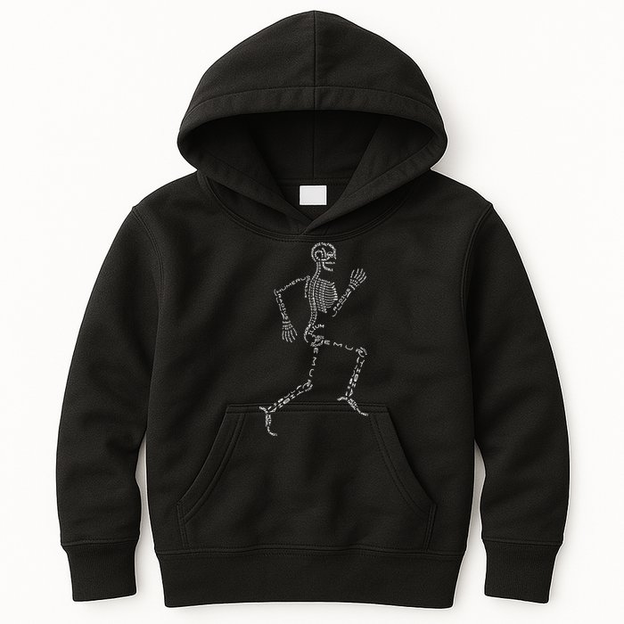 Human Skeleton Running Bone Names Anatomy Labels for Geeks Kids Hoodie