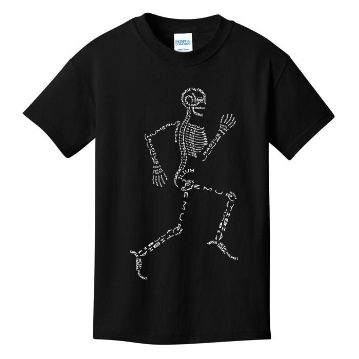 Human Skeleton Running Bone Names Anatomy Labels for Geeks Kids T-Shirt