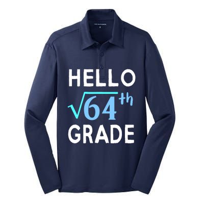 Hello Square Root Of 64 Grade Funny 8th Grader School Gift Silk Touch Performance Long Sleeve Polo