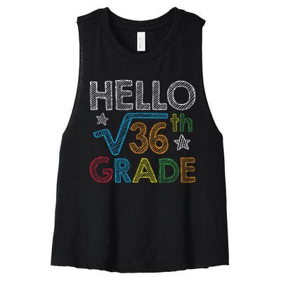 Hello Square Root 36 6th Grade Back To School Math Nerd Women's Racerback Cropped Tank