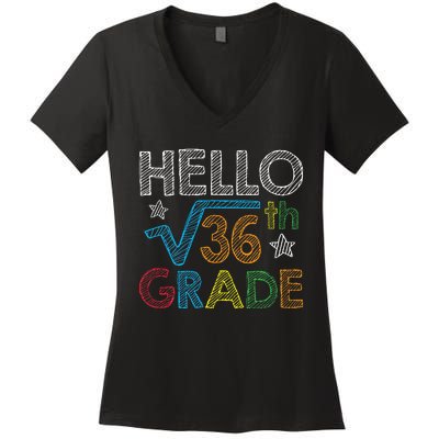 Hello Square Root 36 6th Grade Back To School Math Nerd Women's V-Neck T-Shirt