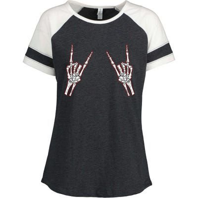 Halloween Skeleton Rock Music Hands Rocker Gift Enza Ladies Jersey Colorblock Tee