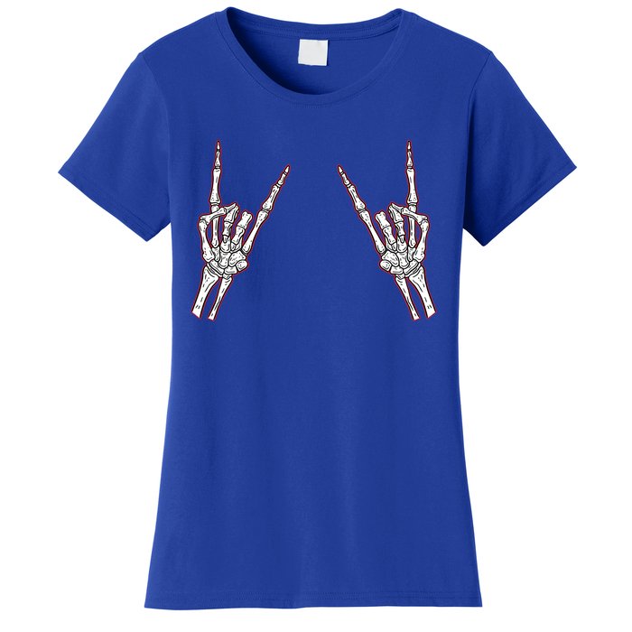 Halloween Skeleton Rock Music Hands Rocker Gift Women's T-Shirt