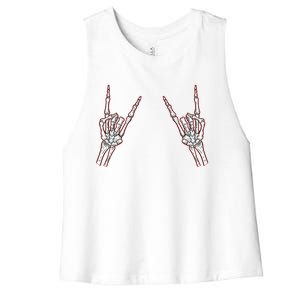 Halloween Skeleton Rock Music Hands Rocker Gift Women's Racerback Cropped Tank