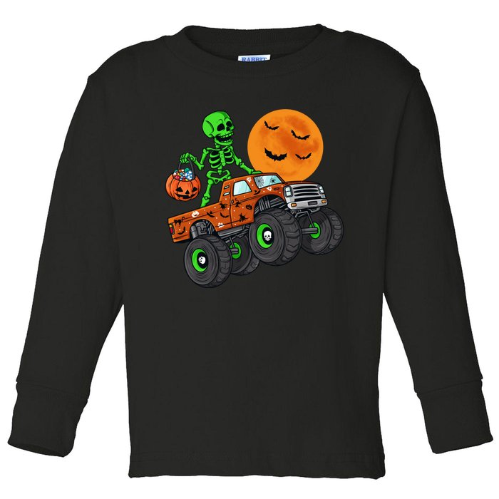 Halloween Skeleton Riding Monster Truck Boy Toddler Long Sleeve Shirt