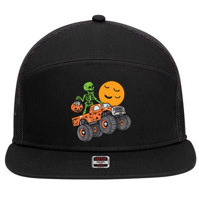 Halloween Skeleton Riding Monster Truck Boy Kids 7 Panel Mesh Trucker Snapback Hat