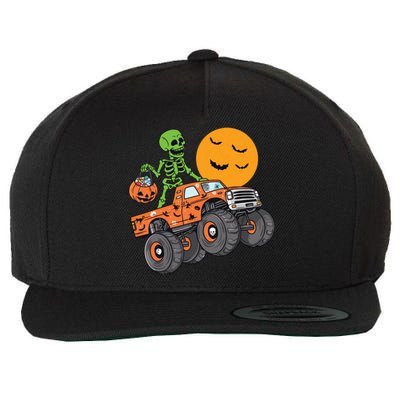 Halloween Skeleton Riding Monster Truck Boy Kids Wool Snapback Cap