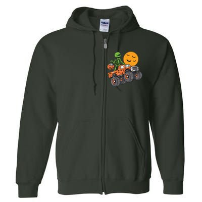 Halloween Skeleton Riding Monster Truck Boy Kids Full Zip Hoodie