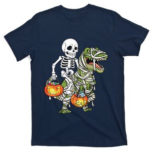 Halloween Skeleton Riding Mummy Dinosaur T Rex Funny Pumpkin T-Shirt