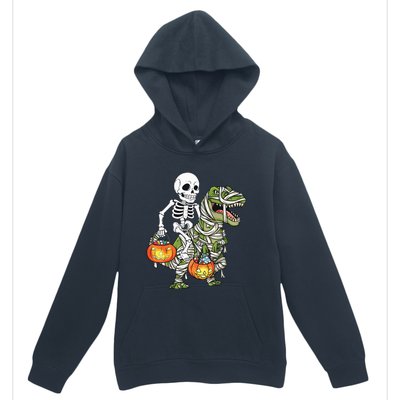 Halloween Skeleton Riding Mummy Dinosaur T Rex Funny Pumpkin Urban Pullover Hoodie