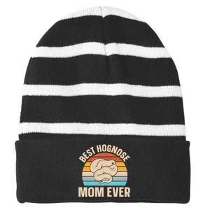 Hognose Snake Reptile Retro Best Hognose Mom Ever Striped Beanie with Solid Band