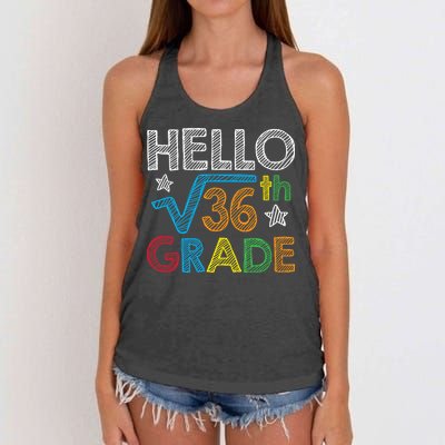 Hello Square Root 36 6th Grade Back To School Math Nerd Women's Knotted Racerback Tank