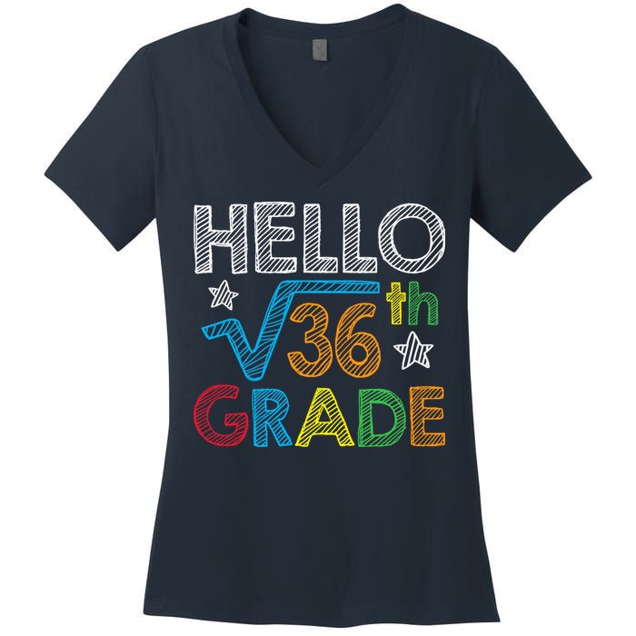 Hello Square Root 36 6th Grade Back To School Math Nerd Women's V-Neck T-Shirt