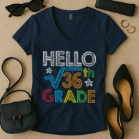 Hello Square Root 36 6th Grade Back To School Math Nerd Women's V-Neck T-Shirt