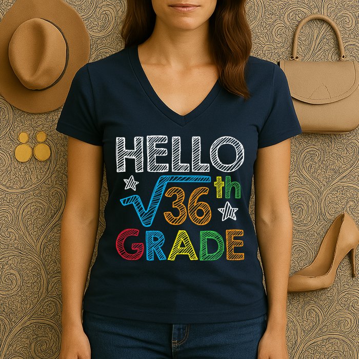 Hello Square Root 36 6th Grade Back To School Math Nerd Women's V-Neck T-Shirt
